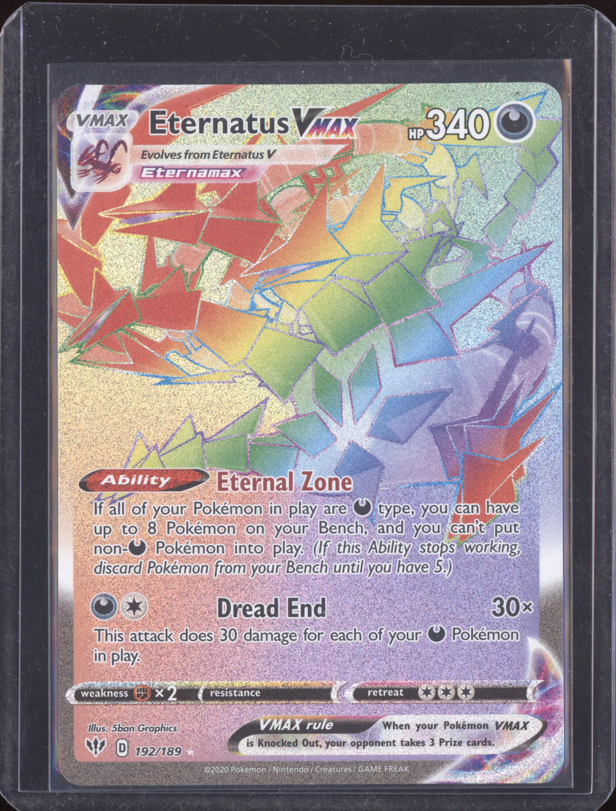 Eternatus VMAX 2020 Pokemon Darkness Ablaze Rainbow Rare 192/189