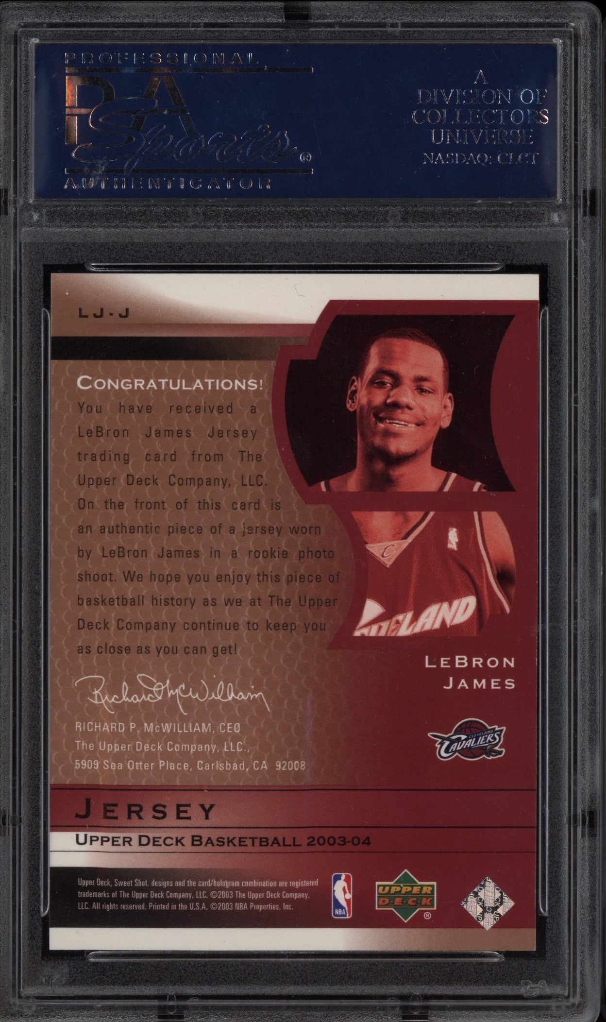 LeBron James 2003-04 Upper Deck Sweet Shot Dual Jersey RC PSA 8.5