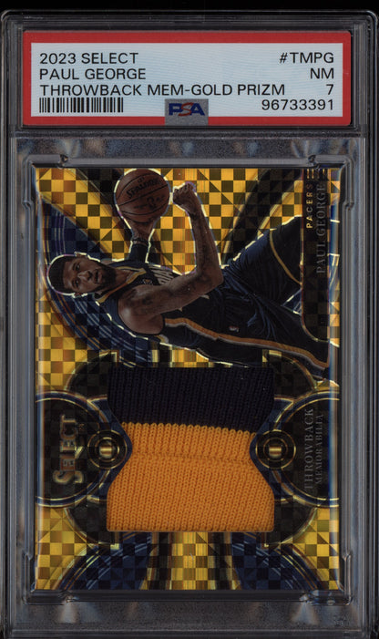 Paul George 2023-24 Panini Select Throwback Memorabilia Gold Patch 10/10 PSA 7