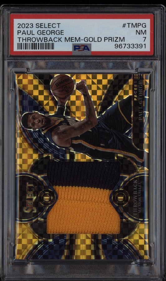 Paul George 2023-24 Panini Select Throwback Memorabilia Gold Patch 10/10 PSA 7