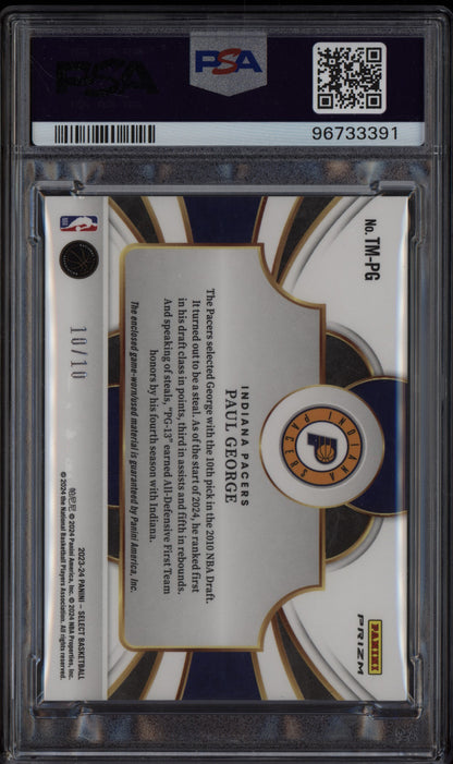 Paul George 2023-24 Panini Select Throwback Memorabilia Gold Patch 10/10 PSA 7