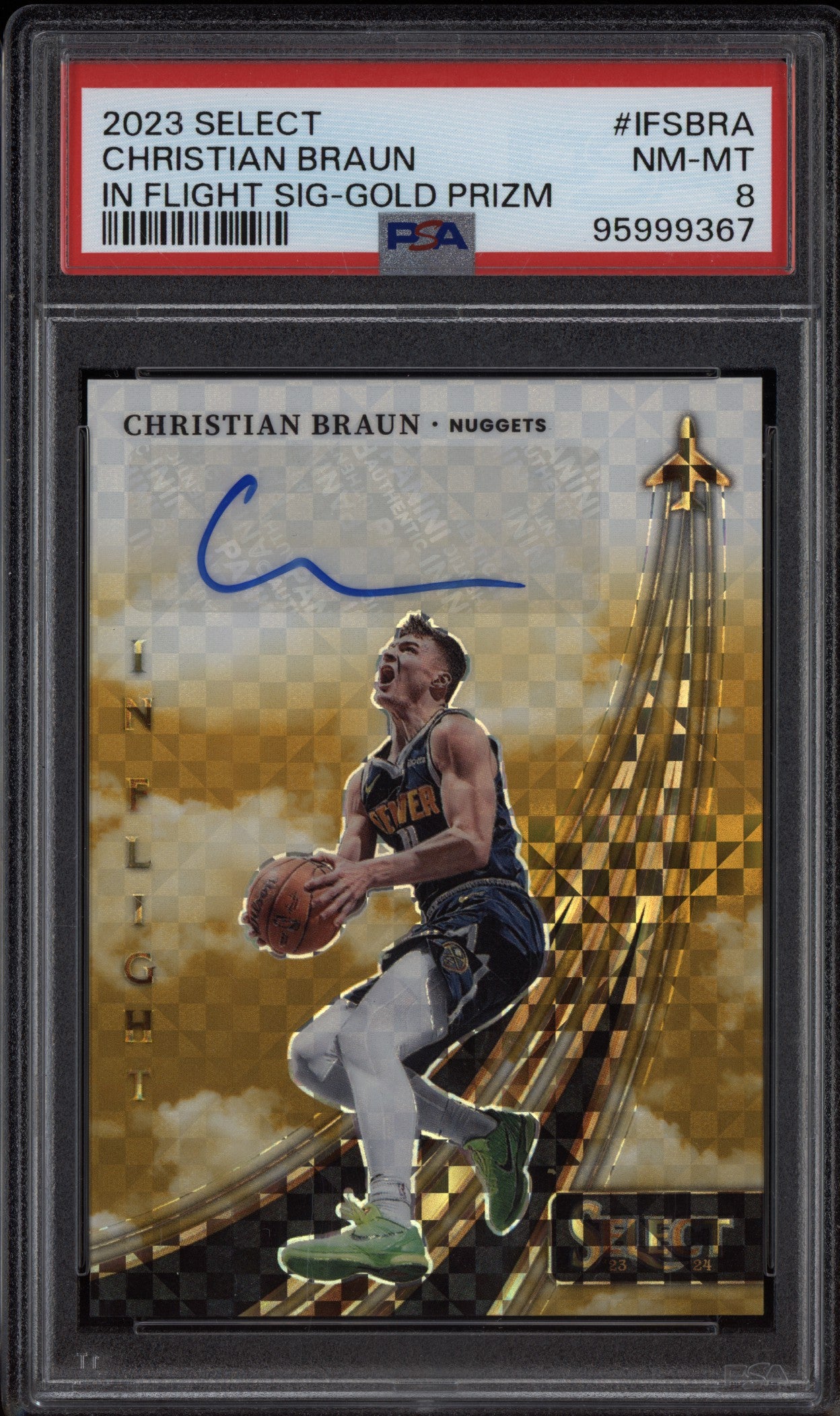 Christian Braun 2023-24 Panini Select In Flight Signature Gold 8/10 PSA 8