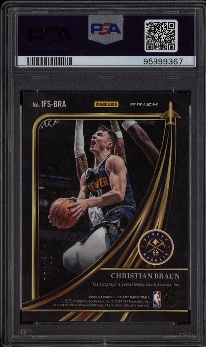 Christian Braun 2023-24 Panini Select In Flight Signature Gold 8/10 PSA 8
