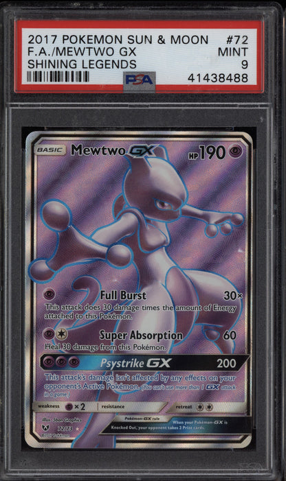 Mewtwo GX 2017 Pokemon Sun & Moon Shining Legends Full Art 72/73 PSA 9