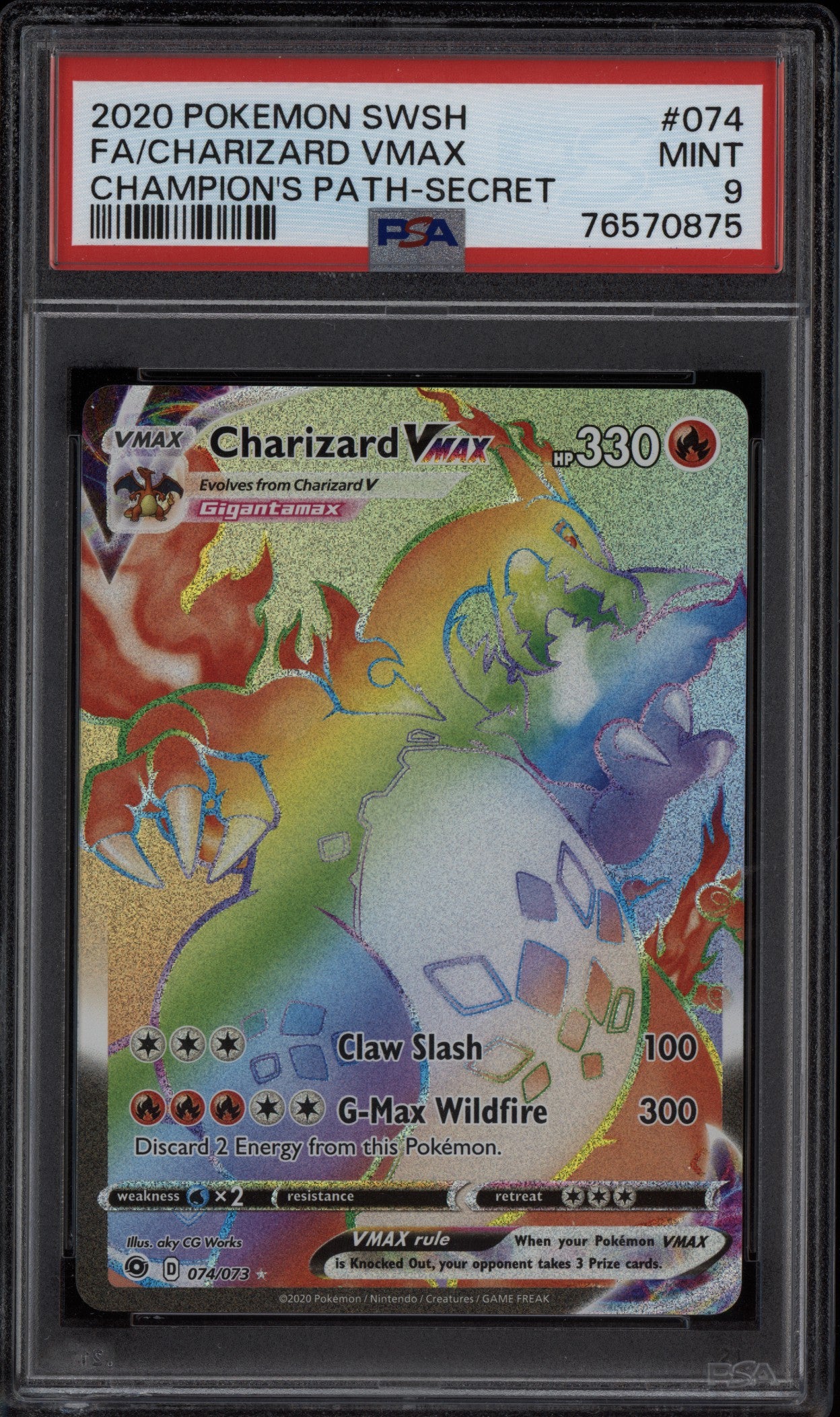 Charizard Vmax 2020 Pokemon Champion's Path Secret 074/073 PSA 9