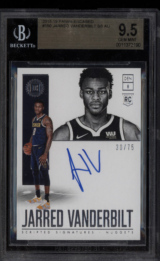 Jarred Vanderbilt 2018 Panini Encased Scripted Signatures Auto RC /75 BGS 9.5/10