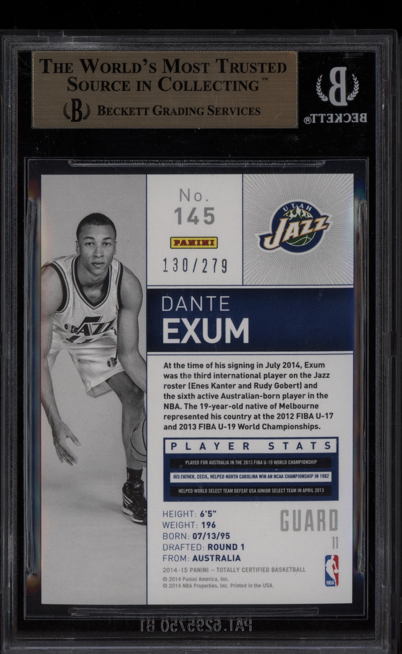 Dante Exum 2014-15 Panini Totally Certified Platinum Red RC 130/279 BGS 9.5
