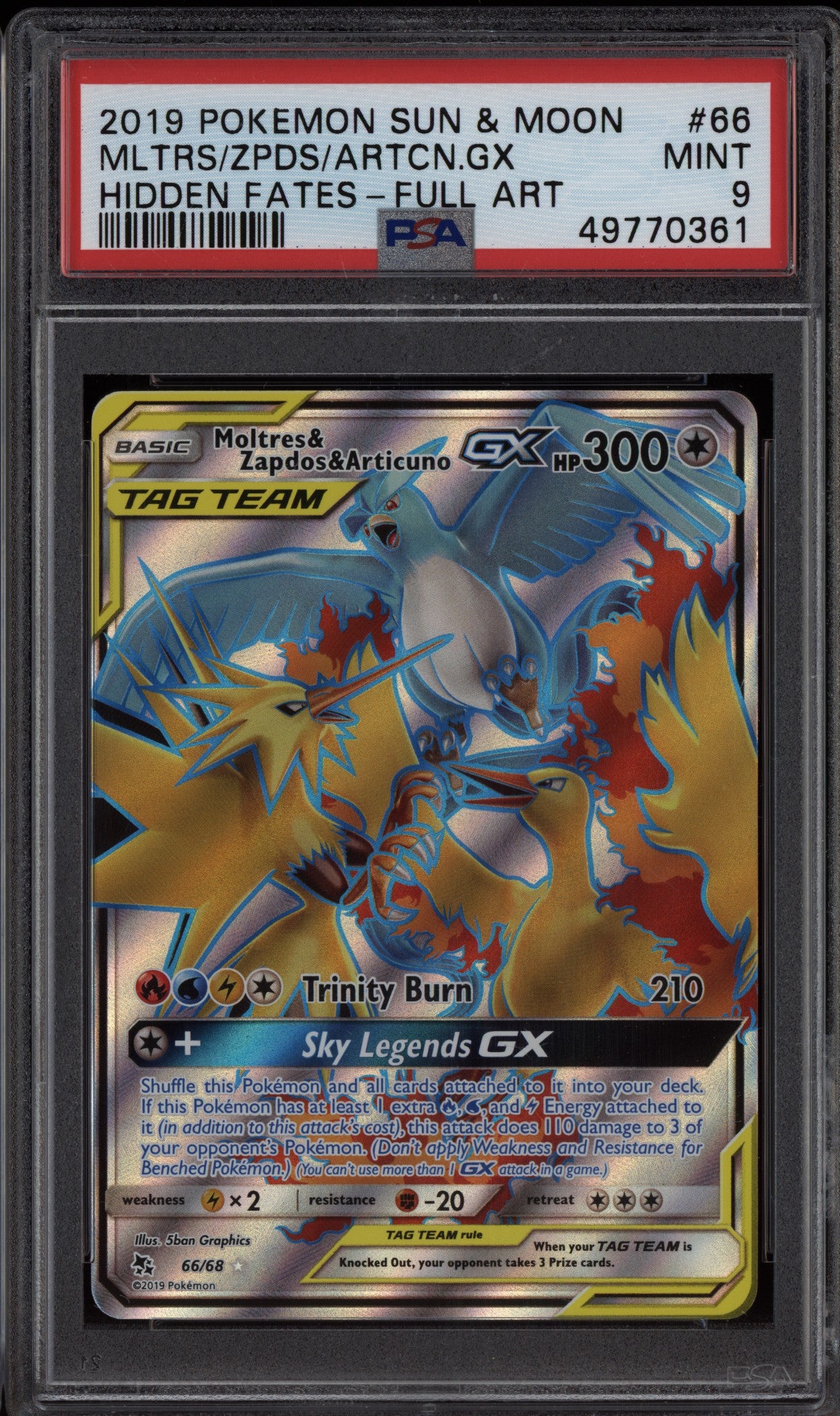 Moltres & Zapdos & Articuno GX 2019 Pokemon Sun & Moon Hidden Fates 66/68 PSA 9