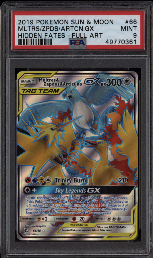 Moltres & Zapdos & Articuno GX 2019 Pokemon Sun & Moon Hidden Fates 66/68 PSA 9