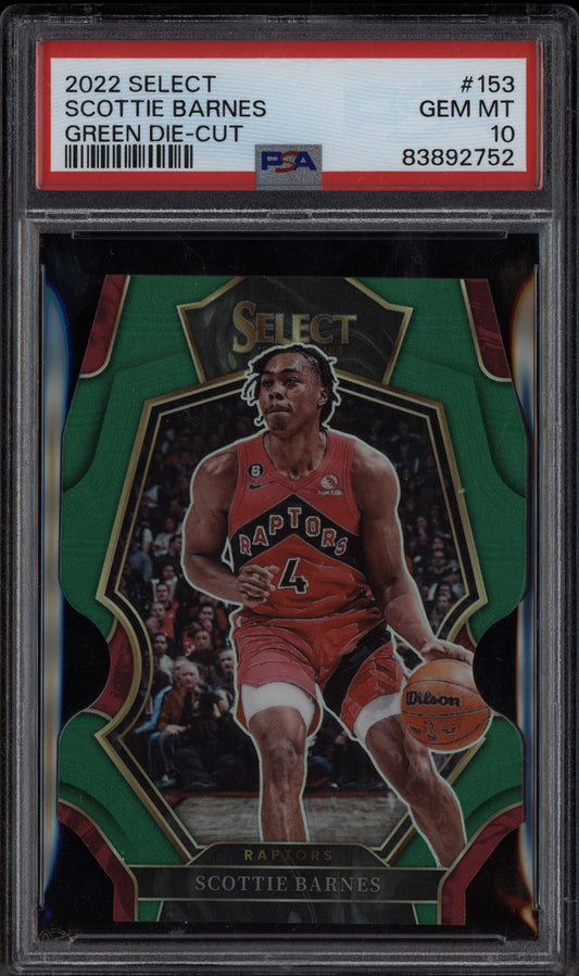 Scottie Barnes 2022-23 Panini Select Premier Level Green Die Cut 1/5 PSA 10