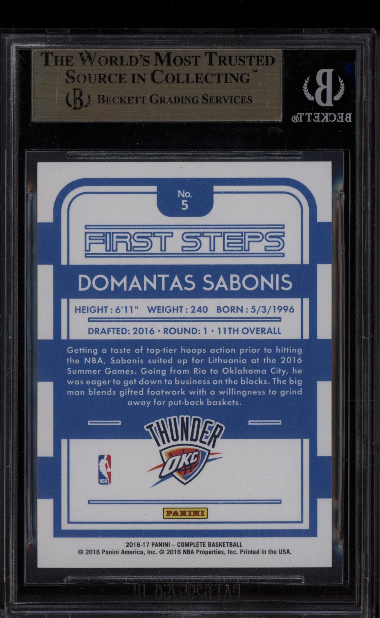 Domantas Sabonis 2016-17 Panini Complete First Steps RC BGS 9.5