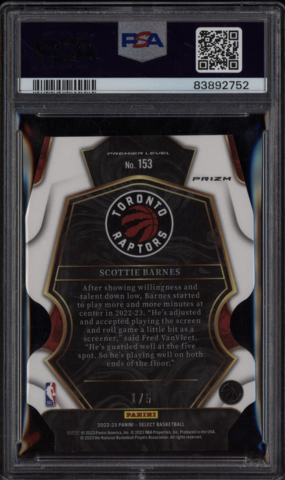 Scottie Barnes 2022-23 Panini Select Premier Level Green Die Cut 1/5 PSA 10