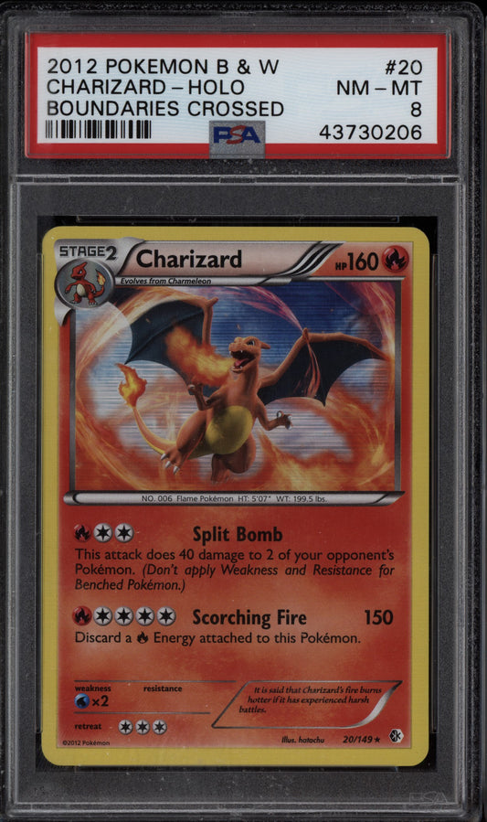 Charizard 2012 Pokemon Black & White Boundaries Crossed Holo 20/149 PSA 8