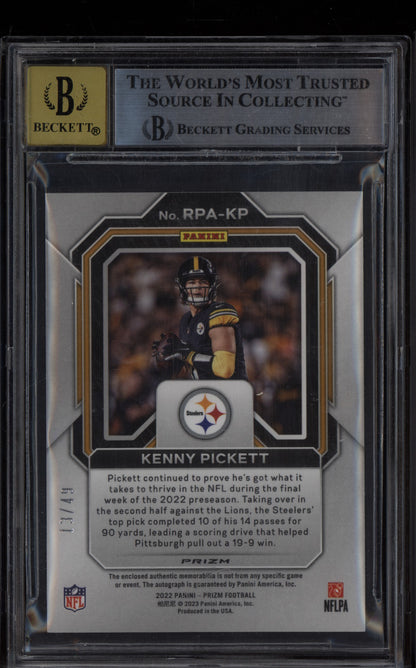Kenny Pickett 2022 Panini Prizm Rookie Patch Auto Purple Power RC /49 BGS 8 / 10