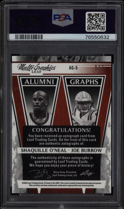 Shaquille O'Neal Joe Burrow 2022 Leaf Multigraphics AlumniGraphs Pink 5/7 PSA 9