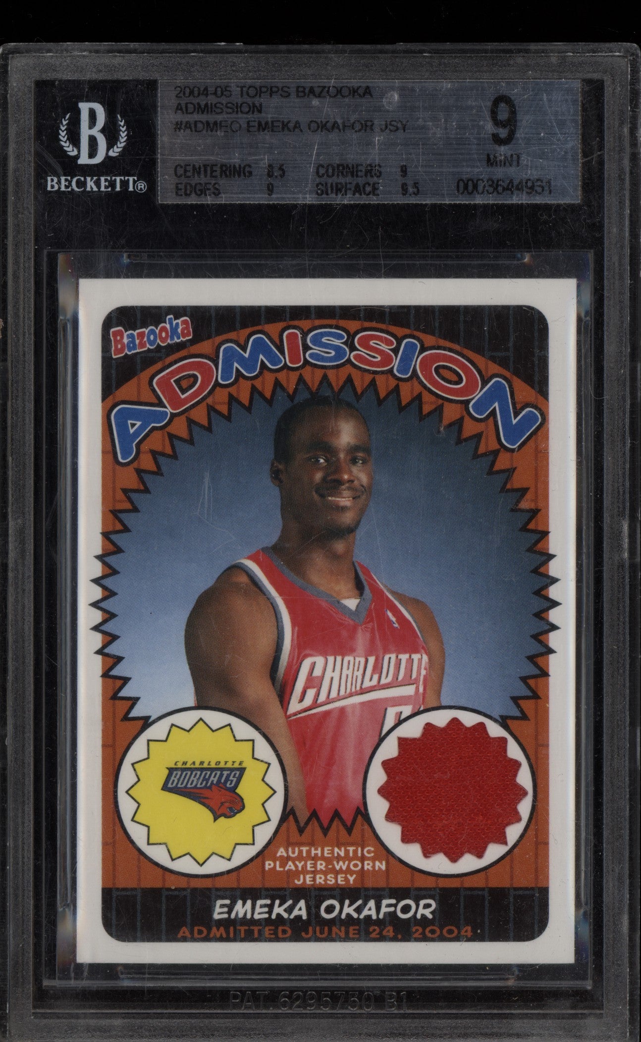 Emeka Okafor 2004-05 Topps Bazooka Admission Jersey RC BGS 9