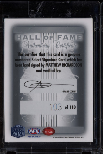 Matthew Richardson 2024 Select Legacy Hall of Fame Inductee Signature /110