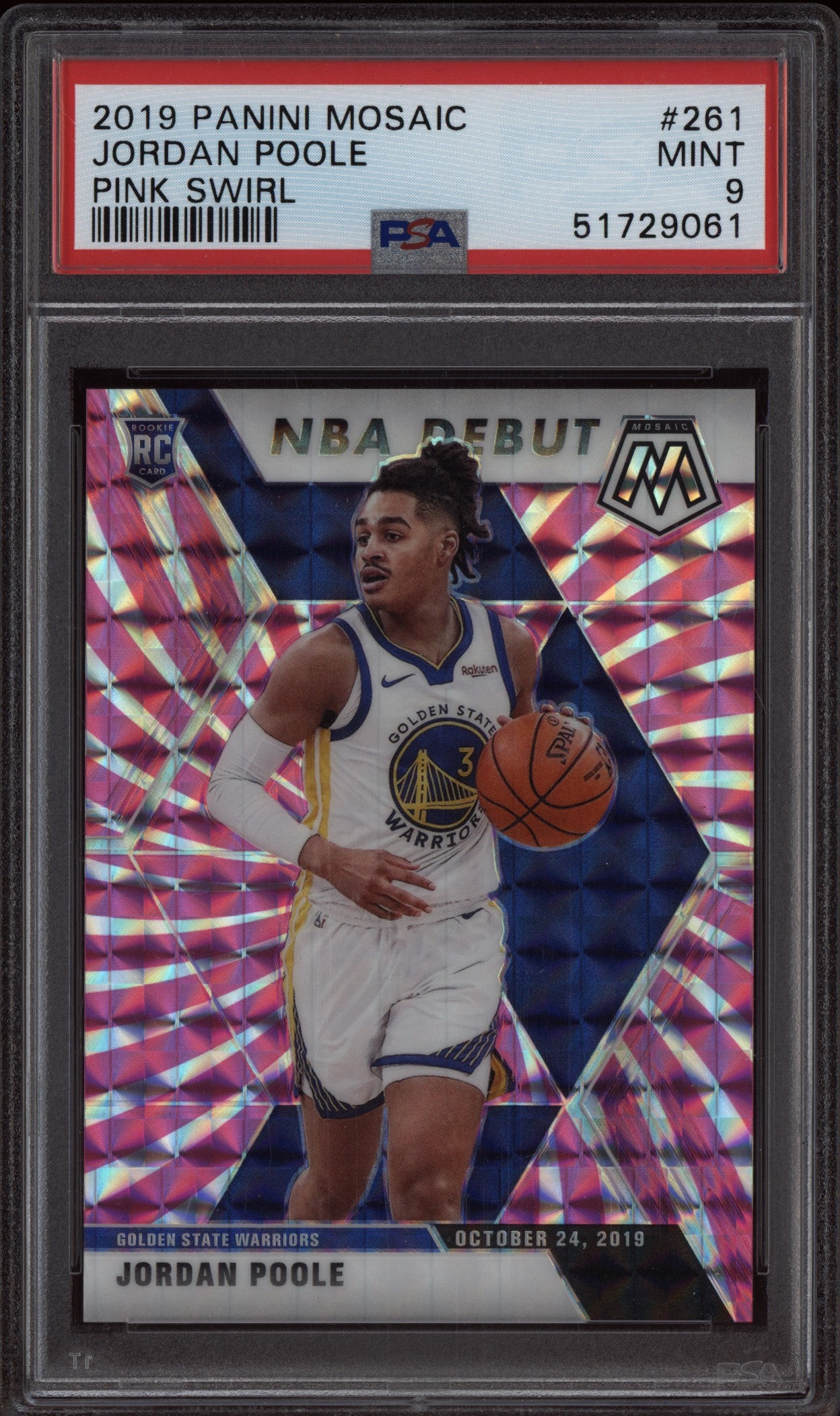 Jordan Poole 2019-20 Panini Mosaic Pink Swirl RC 6/11 PSA 9