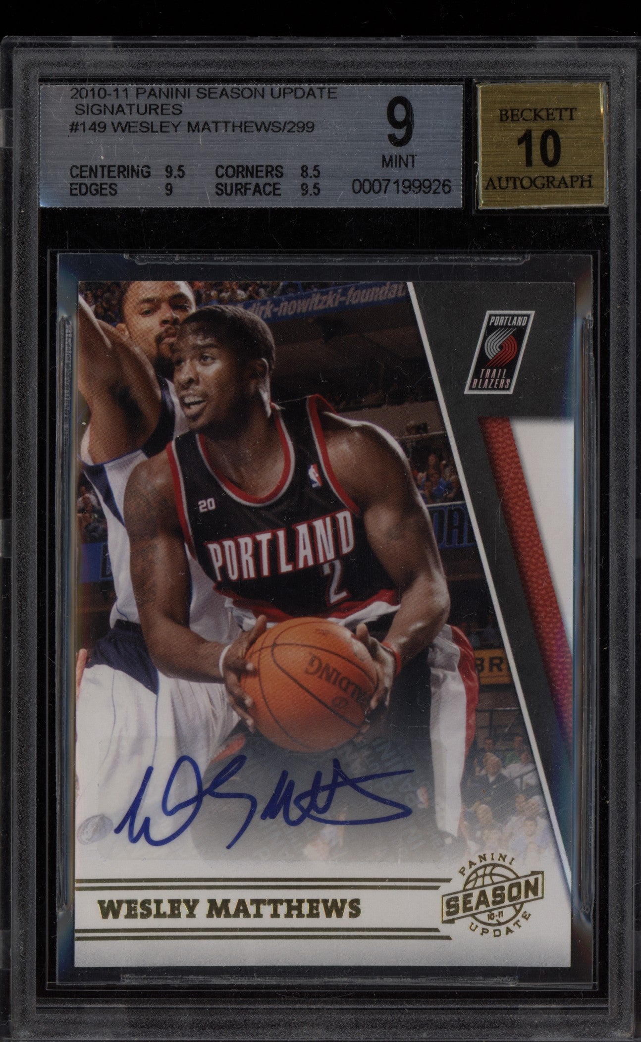 Wesley Matthews 2010-11 Panini Season Update Signatures Auto 142/299 BGS 9/10