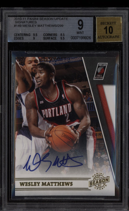 Wesley Matthews 2010-11 Panini Season Update Signatures Auto 142/299 BGS 9/10