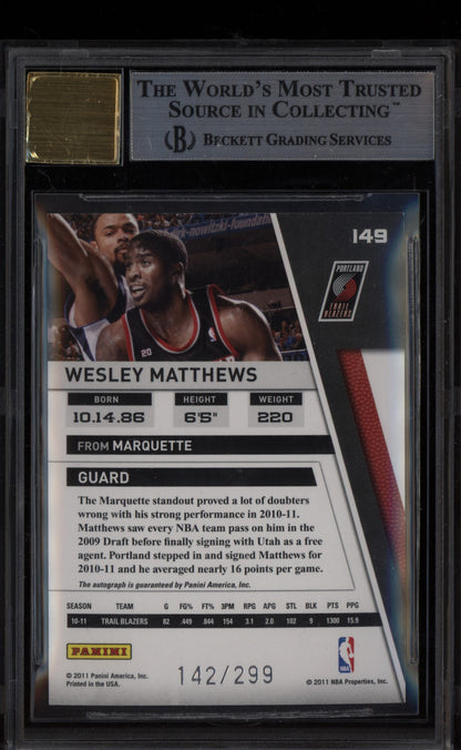 Wesley Matthews 2010-11 Panini Season Update Signatures Auto 142/299 BGS 9/10