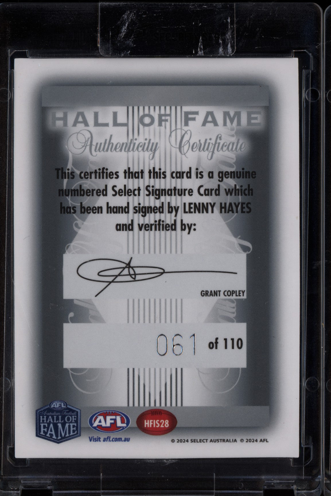 Lenny Hayes 2024 Select Legacy Ultimate Hall of Fame Inductee Signature 61/110