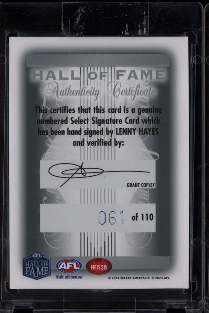 Lenny Hayes 2024 Select Legacy Ultimate Hall of Fame Inductee Signature 61/110