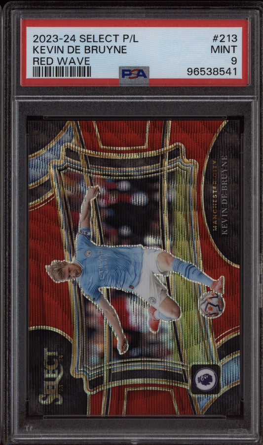 Kevin De Bruyne 2023-24 Panini Select Premier League Red Wave 110/149 PSA 9