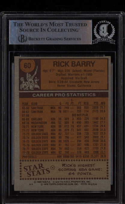 Rick Barry 1978-79 Topps  Auto 1/1250 BGS Authentic
