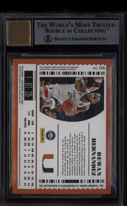 Dewan Hernandez 2019-20 Panini Contenders Draft Cracked Ice Auto RC /23 BGS 9/10