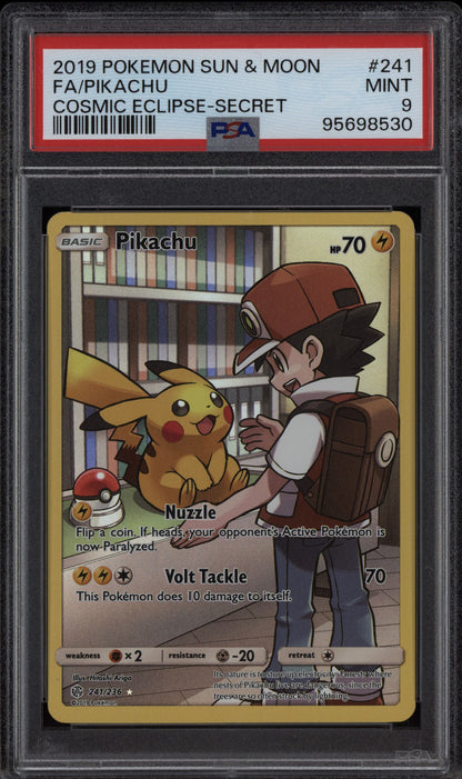 Pikachu 2019 Pokemon Sun & Moon Cosmic Eclipse Secret 241/236 PSA 9