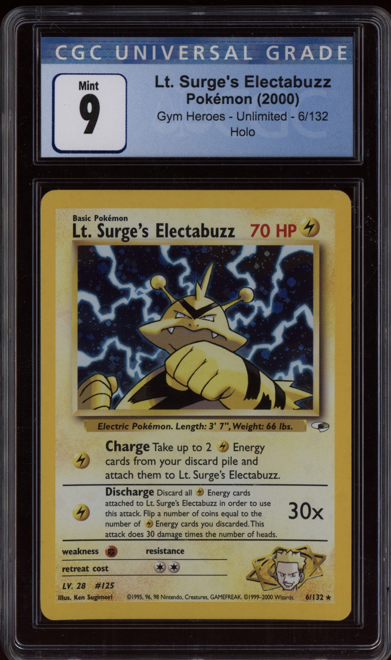 Lt. Surge's Electabuzz 2000 Pokemon Gym Heroes Holo 6/132 CGC 9