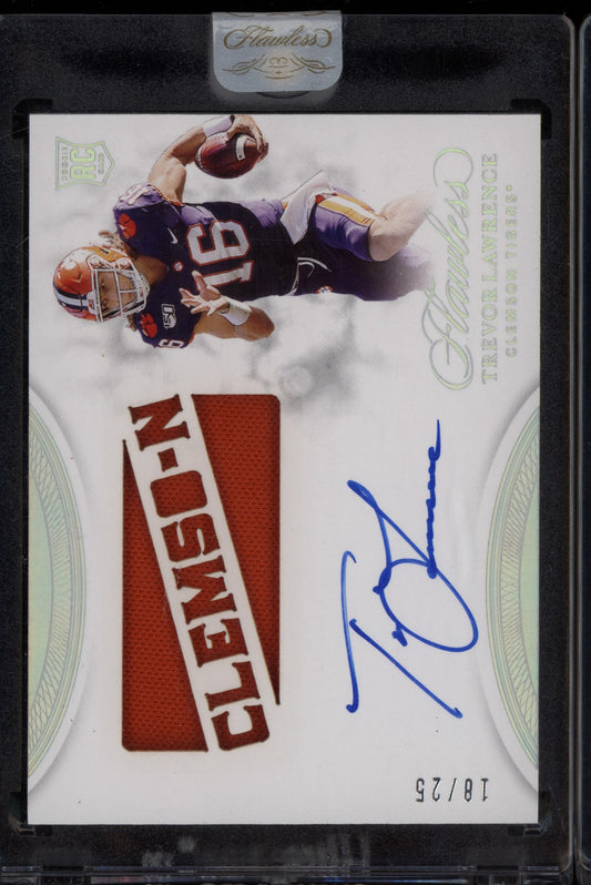 Trevor Lawrence 2021 Panini Flawless Collegiate Team Logo Jersey Auto RC 18/25