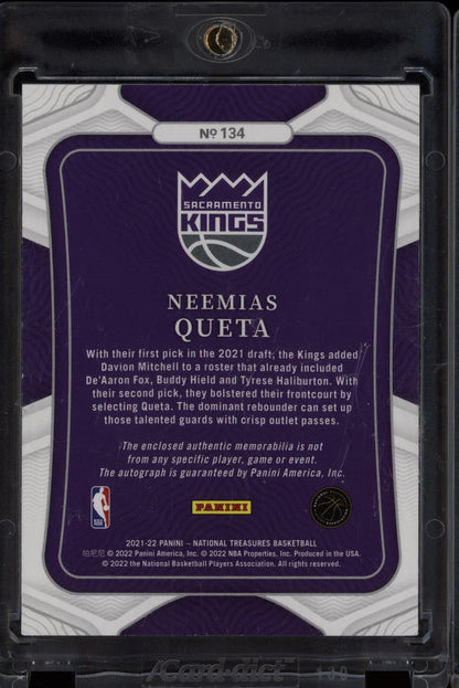 Neemias Queta 2021 Panini National Treasures Rookie Patch Auto Gold FOTL RC /24
