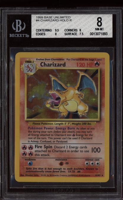 Charizard 1999 Pokemon Base Set Holo 4/102 BGS 8