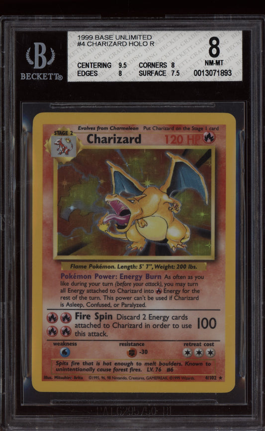 Charizard 1999 Pokemon Base Set Holo 4/102 BGS 8