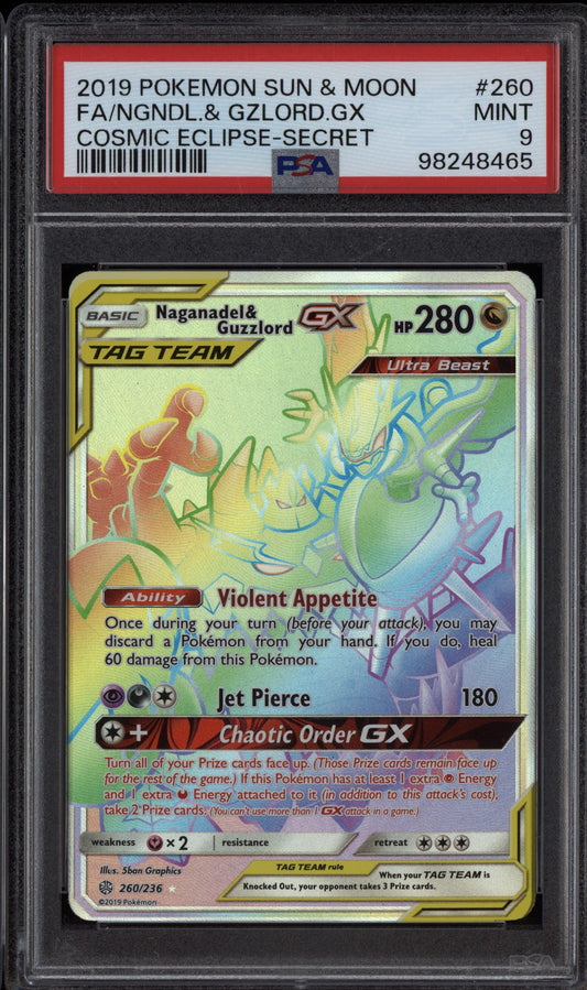 Naganadel & Guzzlord GX 2019 Pokemon Sun & Moon Cosmic Eclipse Secret 260 PSA 9