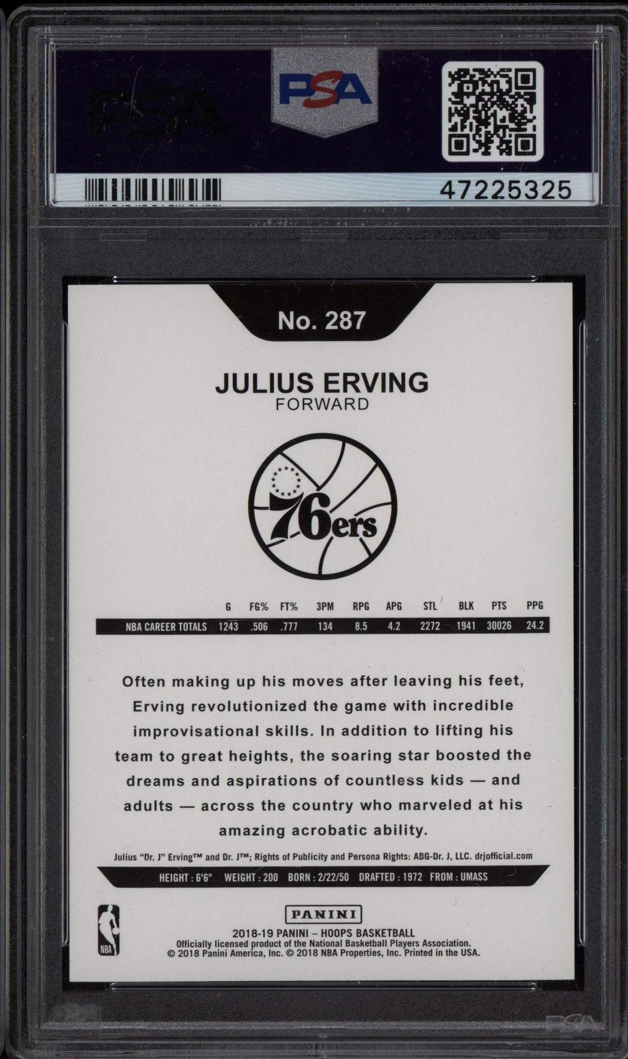 Julius Erving 2018-19 Panini Hoops Silver PSA 9