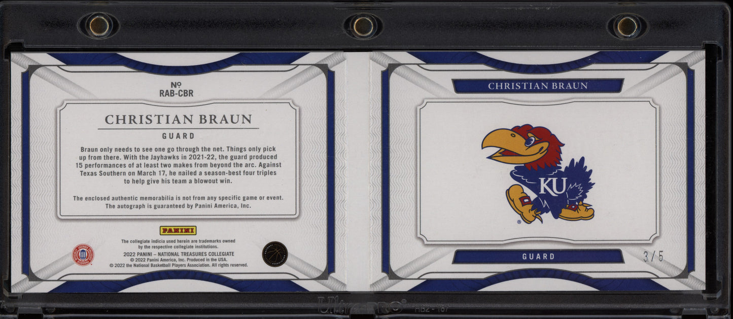 Christian Braun 2022 Panini National Treasures Collegiate Tag Booklet Auto RC /5