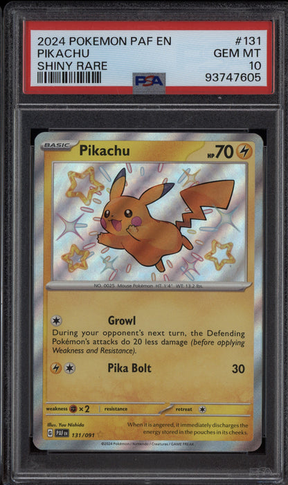 Pikachu 2024 Pokemon Paldean Fates Shiny Rare 131/091 PSA 10