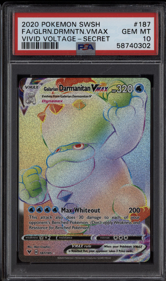 Galarian Darmanitan Vmax 2020 Pokemon Vivid Voltage Secret 187/185 PSA 10
