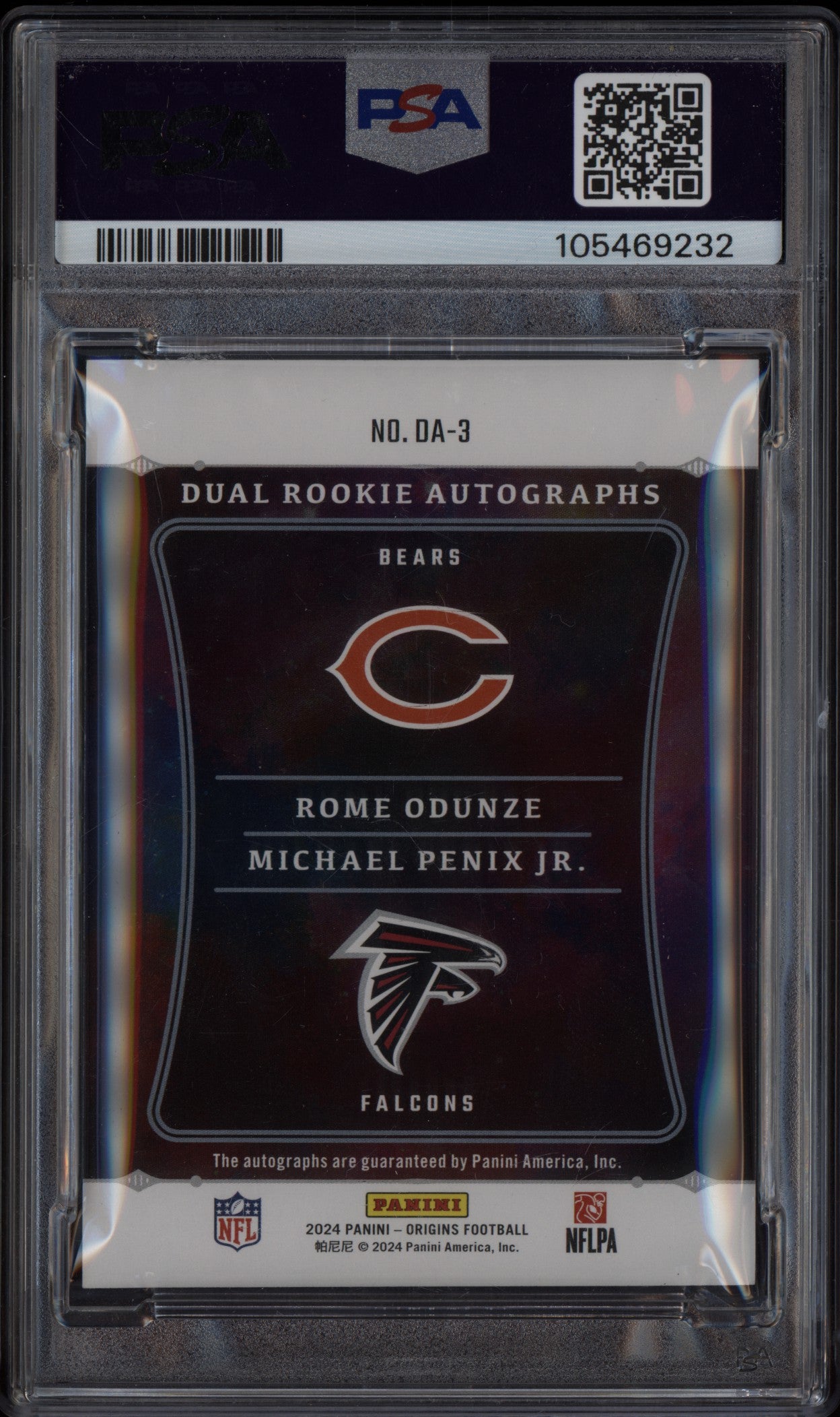 Rome Odunze Michael Penix Jr 2024 Panini Origins Dual Rookie Auto RC /50 PSA 9