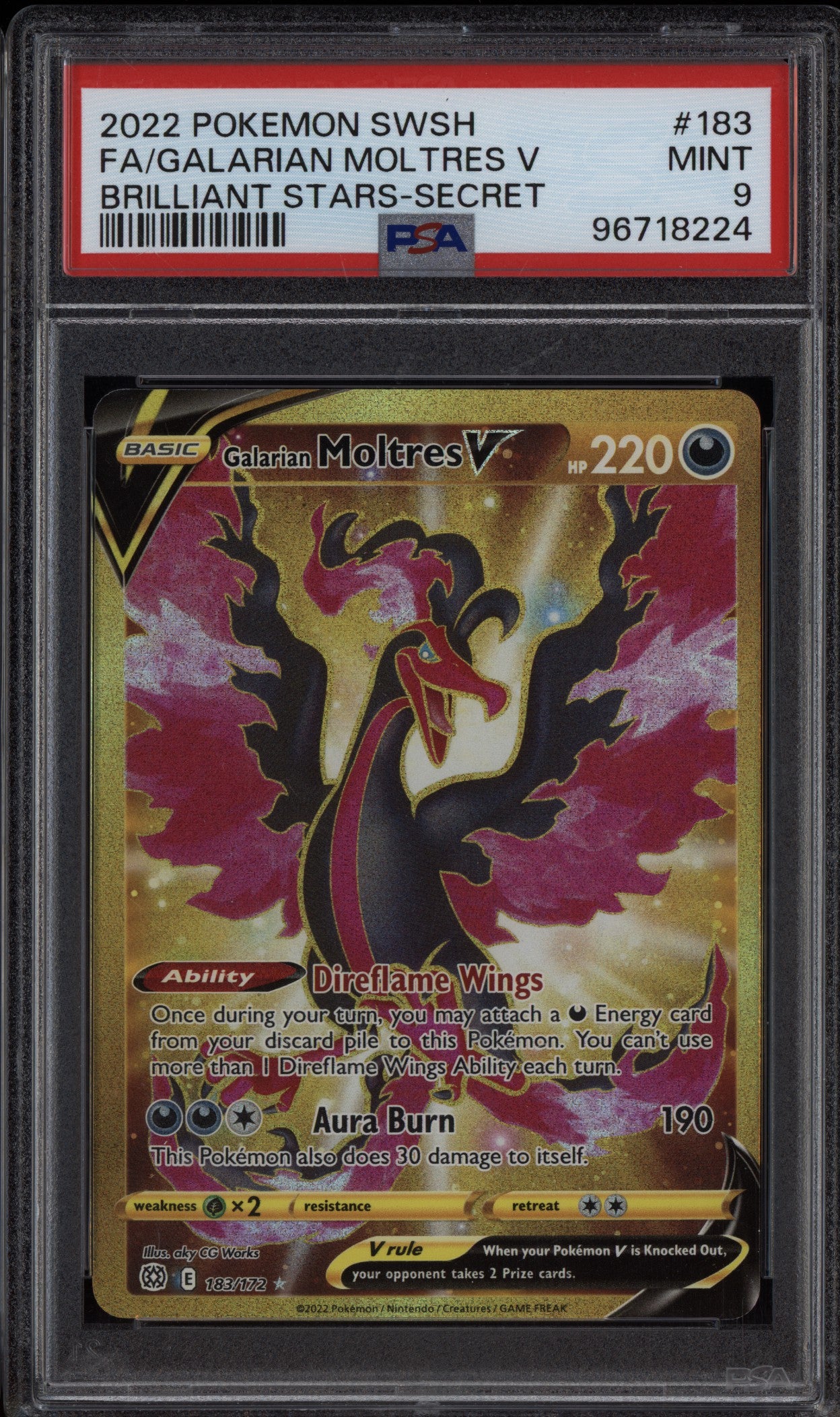 Galarian Moltres V 2022 Pokemon Brilliant Stars Secret 183/172 PSA 9