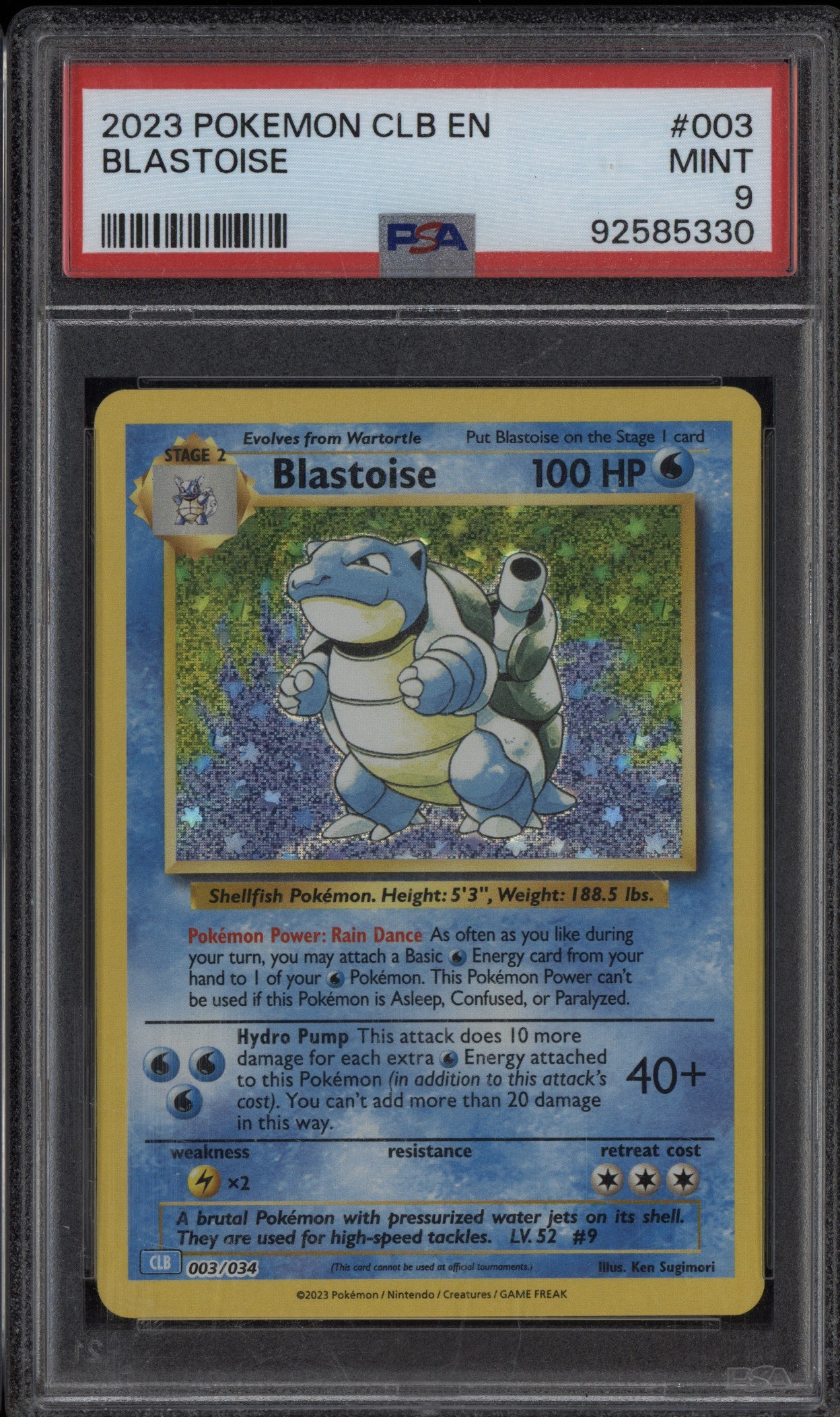 Blastoise 2023 Pokemon CLB Classic 003/034 PSA 9