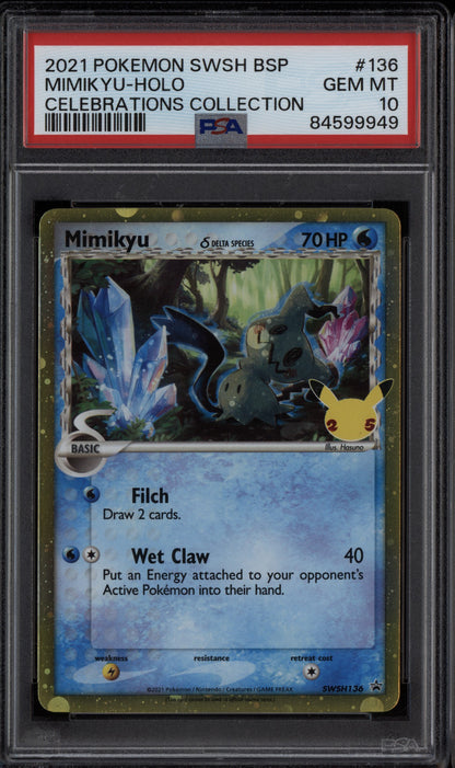 Mimikyu 2021 Pokemon Celebrations Holo Promo SWSH136 PSA 10