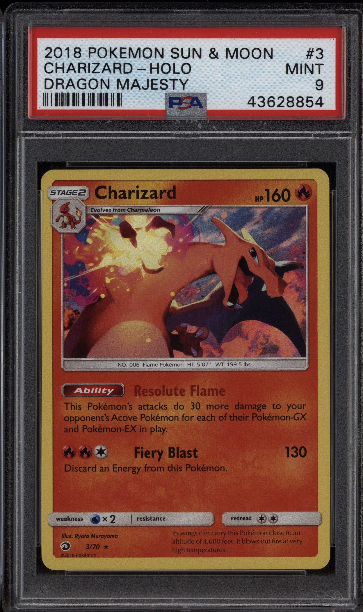 Charizard 2018 Pokemon Sun & Moon Dragon Majesty Holo 3/70 PSA 9