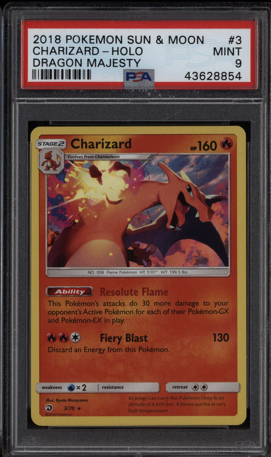 Charizard 2018 Pokemon Sun & Moon Dragon Majesty Holo 3/70 PSA 9