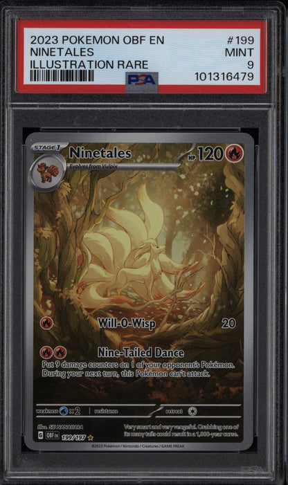 Ninetales 2023 Pokemon Obsidian Flames Illustration Rare 199/197 PSA 9