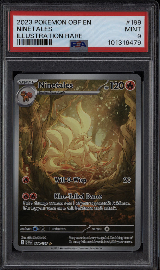 Ninetales 2023 Pokemon Obsidian Flames Illustration Rare 199/197 PSA 9