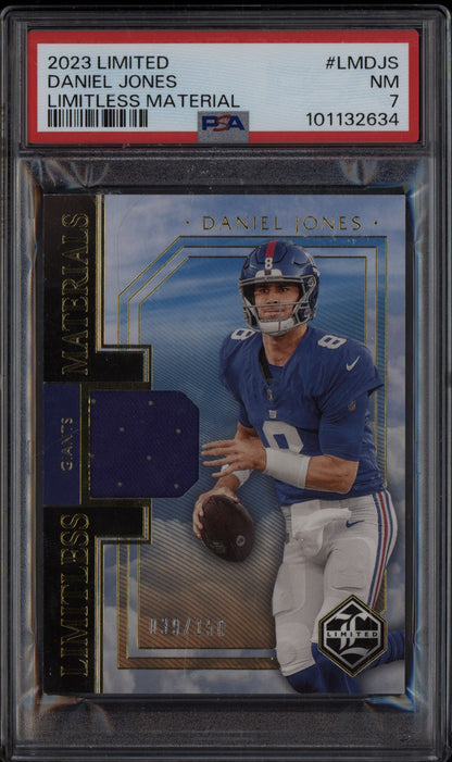 Daniel Jones 2023 Panini Limited Limitless Material Jersey 39/150 PSA 7